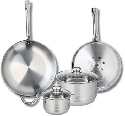 ELO 9882450 Kochgeschirr-Set, 4-teilig, 2 Bratpfannen 28 und 32 cm, 2 Kochtöpfe 14 und 20 cm Elo Profi, Edelstahl, Induktion