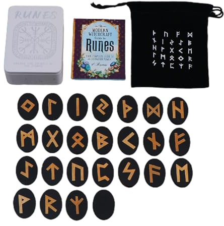 Jubilofex Runen Set aus Holz - Norse Runensteine, Ältere Symbole | Wahrsagungswerkzeuge mit und Leitfaden, Heidnisches Meditationsspiel-Set, Holzschnitzereien für Anfänger, Spirituelle