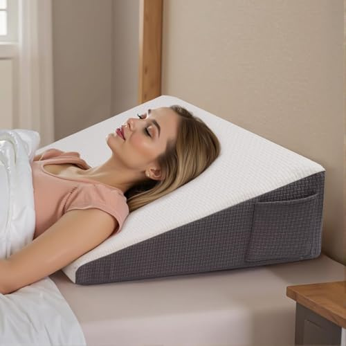 Exsnugy Patented 19cm Sleeping Bed Wedge Pillow for Adult, Grey | Soft Memory Foam Top&Washable Breathable Cover,Suitable for Relaxation,Reading,Working,Watching,Phone Browsing