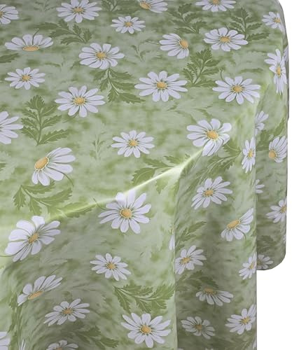 Wachstuch Wachstischdecke Tischdecke Gänseblümchen Grün Rund 130 cm abwischbar