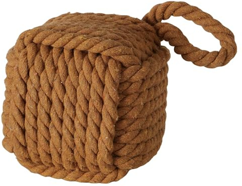 Boltze Türstopper quadratisch Strick Braun mit Schlaufe – als Buchstütze, Fensterstopper & Türhalter, dekorativer Stopper für Tür und Fenster im Innenraum, 15x15 cm und beschwert mit 1,4 kg Gewicht