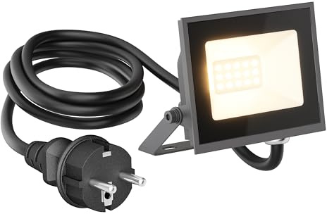 ledscom.de LED Wandstrahler/Gartenstrahler OZIN, IP65, Stecker, anthrazit, 10 W, 811 lm, warmweiß