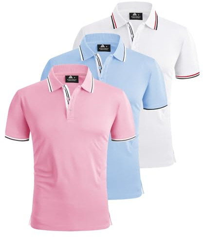 ZITY 3 Pack Mens Polo Shirts Short Sleeve Golf Polo Shirts for Men Adult Outdoor Breathable T Shirt Work Multipack Tee Sports Tennis Tops Pink+Sky Blue+White L