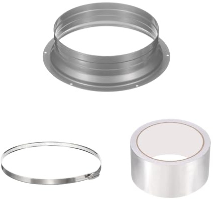 PATIKIL 8 Inch Duct Connector Flange, Galvanized Iron Straight Pipe Flange Interface Air Duct Connector with Clamp for Air Heating Cooling Ventilation HVAC System, Silver