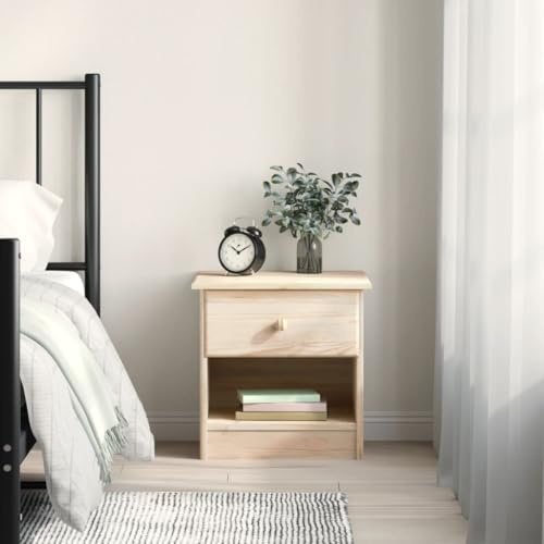 Kaloriko Nachttisch ALTA Natur 41x35x41 cm, Massivholz Kiefer unbehandelt, Schlafzimmer Beistelltisch mit Schublade, rustikales Design, langlebig
