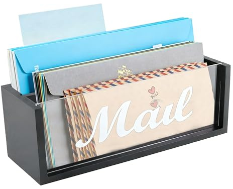 Organisateur de boîte aux lettres en bois - Porte-lettres avec 2 compartiments - Organiseur de bureau pour documents, lettres, notes, factures, courriers et cartes postales - Organiseur de bureau pour