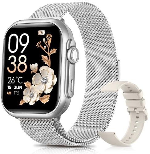 Oliimptek Smartwatch Donna con 100 Giorni, 1000mAh Batteria, 1.83” HD Orologio Fitness con Frequenza Cardiaca, SpO2, Sonno, 120+ Sport Smart Watch con Chiamata, Notifiche Messaggi iOS Android Argento