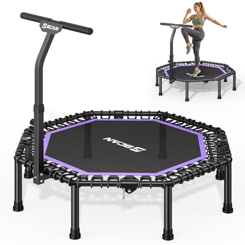 BCAN Achteckiges Indoor-Fitness-Trampolin, 130cm, Trampolin für Erwachsene bis 205 kg, mit verstellbarem T-Griff und großer Sprungfläche, stoßdämpfend und geräuscharm