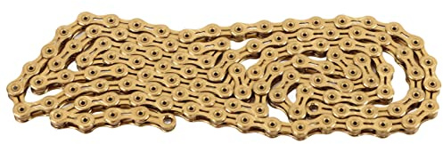 Focket Fahrradkette, Hohles Design, Starker Kettenschaft, 11-Gang-Fahrradkette aus Kohlenstoffstahl, Mountainbike-Kette mit Titan-Gold-Finish, 2 Schnallen für Rennräder, Langstreckenfahrten