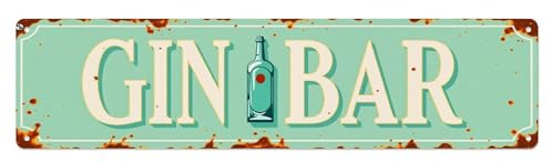 Gin Bottle Sign Pattern Print Tin Sign Vintage Metal Sign Home Bar Garden Wall Decor Metal Poster 4x16 Inch