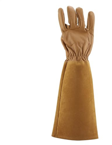 Smandy para Podar Rosas de Jardinería de Piel de Oveja Longitud del de 46 a 47 Cm Almohadilla de Palma Resistente a Pinchazos Protección del Antebrazo para Rosas Arbustos Recolección de Bayas (M)