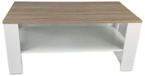 Birsppy Möbel SD Couchtisch Wohnzimmertisch Kaffeetisch (Bea) Sonoma Eiche hell Sägerau/weiß