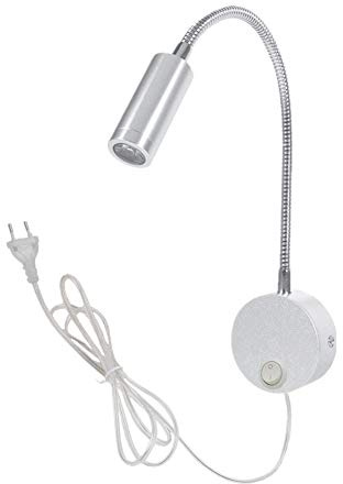 WeFoonLo 3W Wandmontiertes Leselicht Flexible Schwanenhals-LED-Wandleuchte mit Stecker und Schalter für Schlafzimmer, Büro, Werkbank, Studio (EU 01 Silver Warm)
