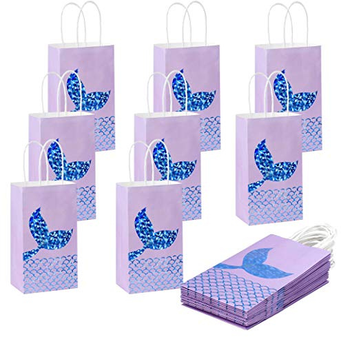 ISIYINER Geschenktüten 12 Stück Geschenktaschen Meerjungfrau Präsenttüten Papiertüten mit Henkel für Kinder Mädchen Meerjungfrau Motto GeburtstagParty 11 x 8 x 20cm