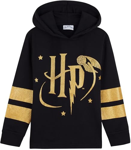 Harry Potter Mädchen Hoodie, Weicher und Bequemer Hogwarts Kapuzenpullover - Geschenke für Mädchen(Schwarz/Gold, 7–8 Jahre)