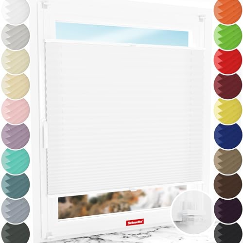 Schuette® Plissee ohne Bohren ● Premium Kollektion: White Day (Weiß) ● 100x130cm (Breite x Höhe) ● Suprafix Faltrollo Klemmfix 2.0 Rollo ● 60 Sekunden Plisseerollo Montage inkl. Video