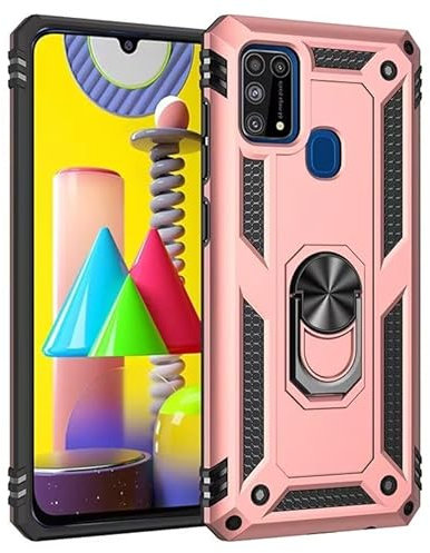 TiHen Compatible con Custodia Samsung Galaxy M31, Cover 360°Girevole Ring Armor Bumper TPU Case Magnetica Supporto Smartphone Silicone Custodie con Pellicola Protettiva-Oro Rosa