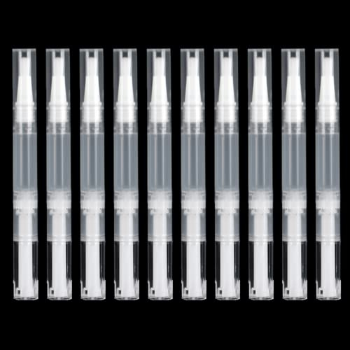 ZHIYE 10pcs Transparent Twist Pens, 3ml Nail Oil Pen with Brush Tip, Empty Cuticle Oil Pen Cosmetic Container Applicators for Lip gloss, Nail Polish, Eyelash Growth Liquid etc