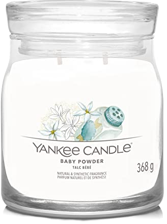 Yankee Candle Signature Candle Bougie parfumée | Poudre de bébé en pot moyenne avec double mèche | Bougie en cire de soja à combustion longue | Cadeau parfait pour femme