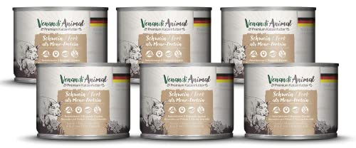 Venandi - Premium Nassfutter für Katzen - Schwein als Monoprotein, 6 x 200g (6er Pack), getreidefrei mit extra viel Fleisch