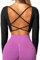 TZLDN Sport Oberteile Damen Rückenfrei T-Shirt Gym Top Yoga Langarm Crop Top Sportshirt Leicht Fitness Oberteil mit Daumenloch Strappy Back - Schwarz S