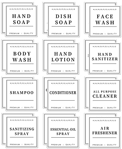 KSIWRE 24 PCS Waterproof Labels for Bottles,Shampoo and Conditioner Dispenser Labels,Bathroom Hand Soap Label Stickers,Removable Organization Labels for Glass/Plastic Spray Bottle(White), KS-0023