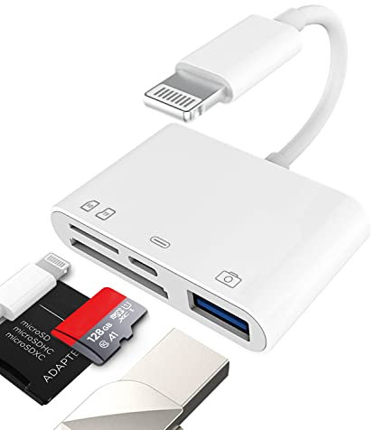 Lightning a USB Micro SD Cargador Lector de Tarjetas SD (4en1)Adaptador Lector Compact Flash Para Apple iPhone 14 13 12 11 Pro Max Para iPad SD Card Reader Cable Conector Memory Stick Fotos Accesorios