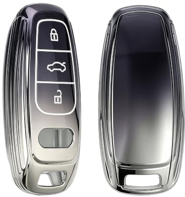 kwmobile Schlüsselhülle für Audi A6 A7 A8 Q7 Q8 3-Tasten Autoschlüssel Keyless Hülle - Autoschlüssel Schlüssel Hülle aus TPU Silikon - Schlüsselschutz Gehäuse in Dunkelgrau Silber