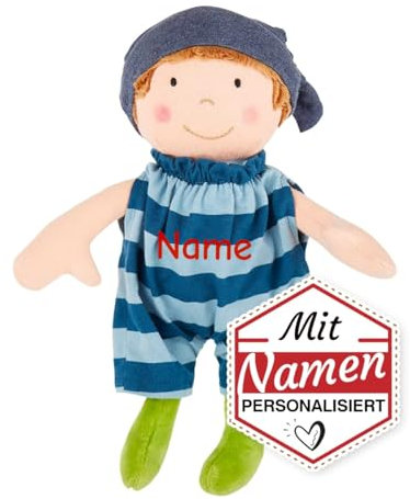 SIGIKID Stoffpuppe Brenda Bilipup mit Namen personalisiert/Bestickt, Erste Puppe/Kuschelpuppe, Jungen Babyspielzeug (Junge/Blau)