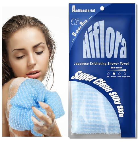 Rückenpeeling für Dusche und Entfernung abgestorbener Haut, Peeling-Rückenschrubber für glatte Haut, japanisches Duschtuch für Bad, vielseitiges Körperpeeling-Handtuch, ideal für Hautpflege, Hellblau,