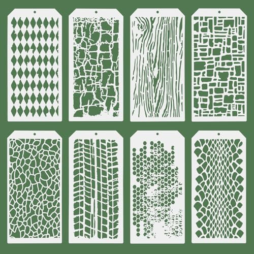 Strukturschablonen, 8 Stück Schablonen zum Basteln, wiederverwendbare Leoparden-Ziegel-Malschablonen zum Malen, natürliche Scrapbook-Schablone zum Malen, DIY-Kunsthandwerk, Scrapbook-Wanddekoration