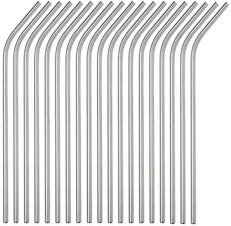 Stainless Steel Drinking Straws Bulk Pack of 100 8.5 Curved Metal Straws for 20oz 30oz Tumbler Yeti Cup Reusable Eco Friendly Silver Straws for Wholesale Distribution