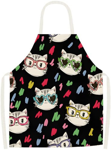 Novstuf Kochschürze Cartoon schwarz weiße Katze Muster Schürzen Verstellbare Karikatur Schürze aus Leinen Wasserdicht Küchenschürze für Damen und Herren Latzschürze für Haus,Restaurant 1 (Stil 6)