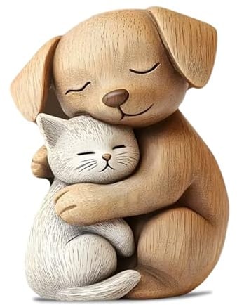 Yoljun 2D Holz-Katzenpaar-Figur, Katzen Deko, Holz Deko, Katzenskulptur, Kleine Holzfiguren Für Zuhause und Büro, Einzigartiges Katzen Geschenk für Katzenliebhaber (Braun Hund)
