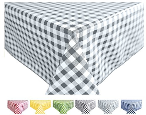 Home Direct Rectangular Oilcloth PVC Wipe Clean Tablecloth Table Cover 140cm x 200cm 55x78 Gingham Check Grey Light