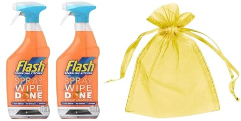 Sparkling Kitchen Spray Wipe Done - Bright Mandarin Scent, Easy-to-Use Trigger Spray, Pack of Two Large Bottles (2 x 800ml) for Effective Cleaning