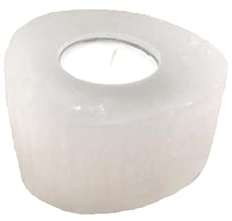 Selenit Teelicht - Teelichthalter aus Edelstein/Edelsteinteelicht (weiß, oval)
