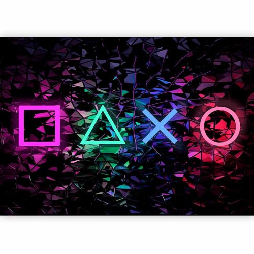 murando Photo Wallpaper for Gamers 147x105 cm Peel and Stick | Self-Adhesive Foil Print Wall Mural Wand Game Console Game Black Colorful