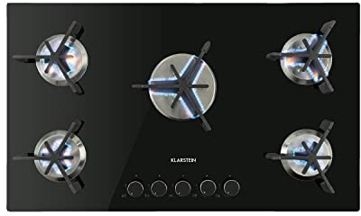 Klarstein Plaque de Cuisson Gaz 5 Feux, Table de Cuisson à 5 Brûleurs, Plaque de 8.75kW, Piano Cuisine en Acier Inoxydable, Plaque de Cuisson Encastrable Inox