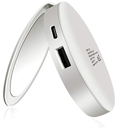 Double-Sided Makeup Mirror, USB Rechargeable Dimmable Mirror, Round Double-Sided 3 Times Magnifying Glass, Portable Makeup Mirror Power Bank, Mini Round LED Magnifying Glass, LED Makeup Mirror,White