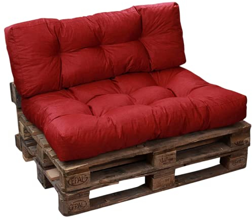 bananair - Kissen/Matratze für Paletten, Sofa, Sessel, Sitz für Europaletten – Sitz und Rückenlehne (rot, Set mit 1 Rückenlehne 120 x 40 cm + 1 Sitzfläche 120 x 80 cm)