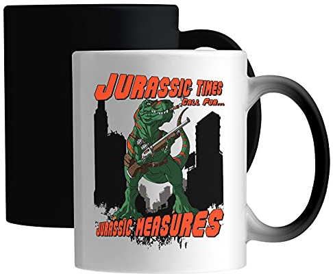 Jurassic Times Call for Jurassic Measures Funny T-Rex Tazza Magica in Ceramica Bianca