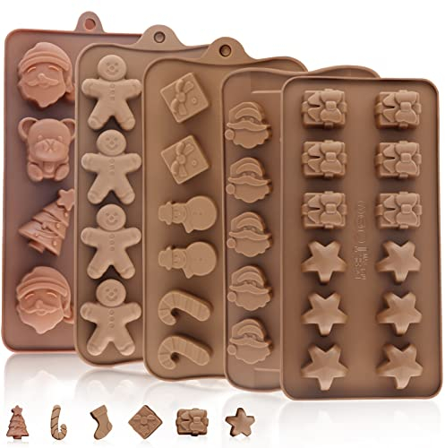 5 pièces Moules à Chocolat de Noël,Moules en Silicone au Chocolat,Moule à Bonbons au Chocolat,Antiadhésif Silicone Fondant Moules Kit pour Enfants Hommes Femmes Cuisson (5 pièces)
