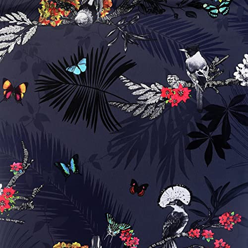 Mystical Forest Floral Bird Wallpaper Navy Blue World of Wallpaper 900106