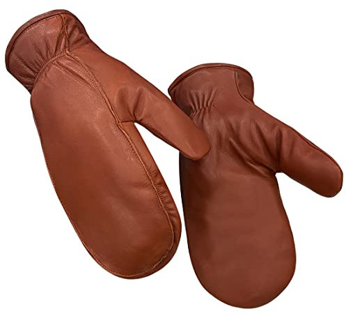 Harssidanzar Thermo-Handschuh für Herren, Lammfell, Outdoor-Leder-Fäustlinge, Thermolite-gefüttert, GM033, Cognac, Medium