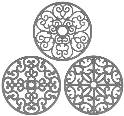 CHEFBEE Silikon-Untersetzer-Set – flexibel, rutschfest, hitzebeständig, modernes Küchen-Untersetzer-Set für heiße Gerichte, Tisch, Arbeitsplatte, Grau, 3 Stück