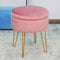 Velvet Round Stool Ottoman Storage Seat Vanity Dressing Table Stool Chair Coffee Table Tray Metal Legs (Blush)