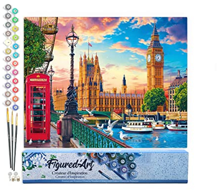 Figured'Art Peinture par Numéro Adulte Londres au printemps - Activité Manuelle Kit de Loisir Créatif DIY Numéro d'Art Complet - 40x50cm sans châssis en bois