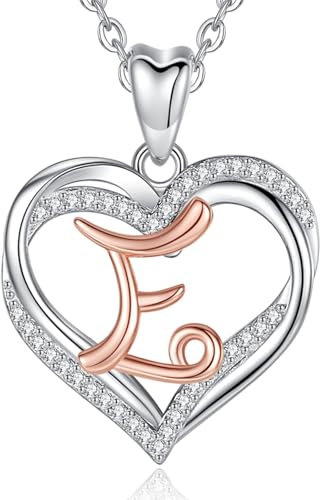 INFUSEU Letter Necklace for Women Rose Gold Initial E Heart Cubic Zirconia CZ Jewelry for Lady Wife Mother Girlfriend Romantic Gifts, 20 Inch Chain