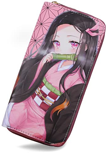 Roffatide Anime Kamado Nezuko Portefeuille à Fermeture éclaire pour Les Filles Femmes Faux Cuir Portefeuille Long pour Les Femmes Hommes